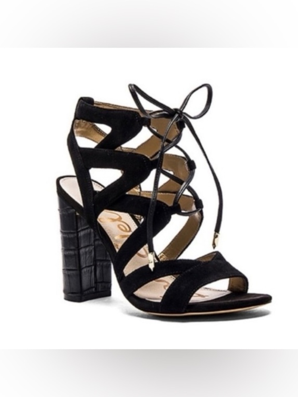 Sam Edelman Yardley Black Suede Lace Up Block Heels Size 8